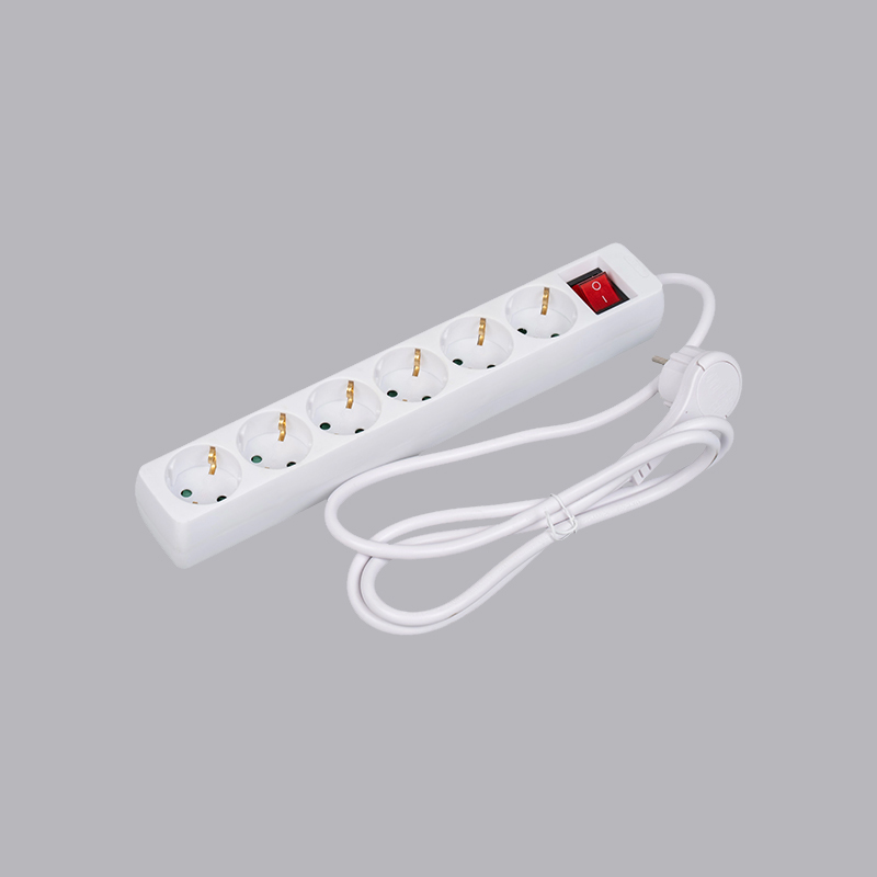 LOB-06KL Multiprise 6 prises de forme rectangulaire de type allemand avec anneau de traction et interrupteur multiprise