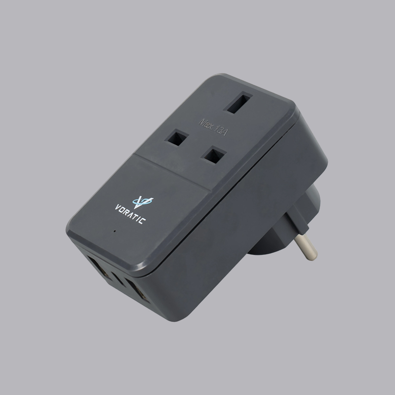VT-925-DE Royaume-Uni vers Allemagne, 1 prise, 2 ports USB, 1 adaptateur de ports typeC