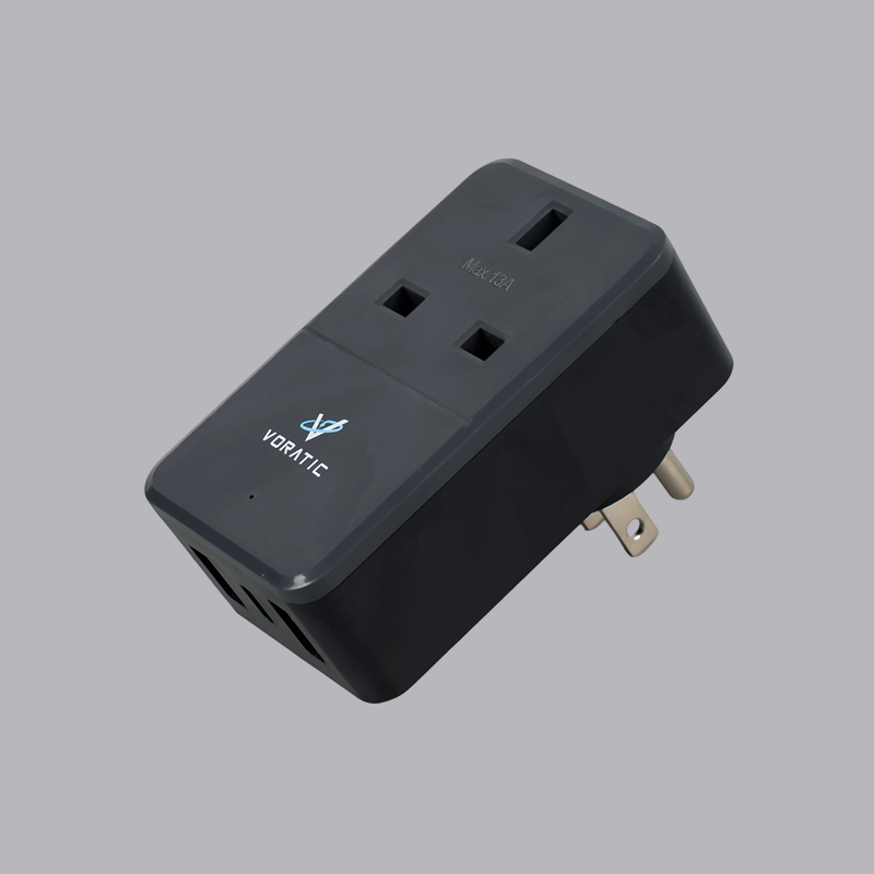 VT-926-US Royaume-Uni vers USA, 1 prise, 2 ports USB, 1 adaptateur de ports typeC